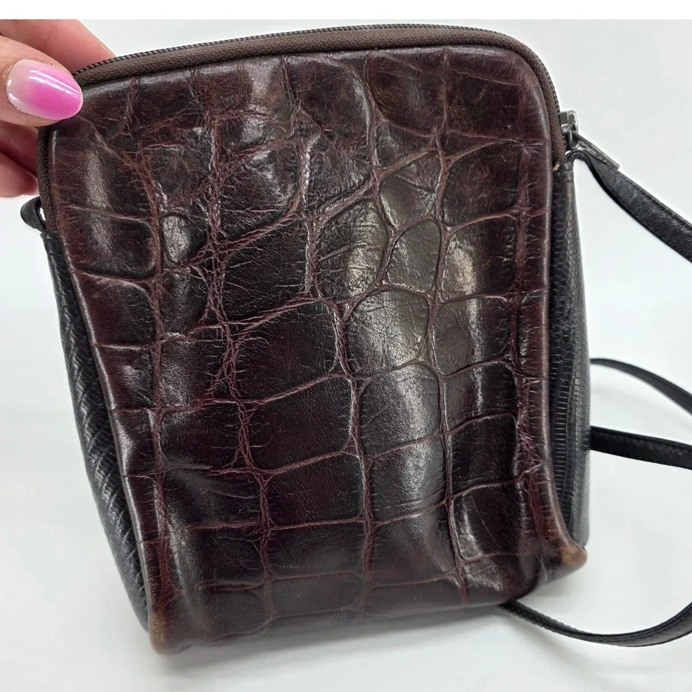 Vintage Sharif‎ Crossbody Bag Patchwork Leather Suede Brown Black Snake USA 80s